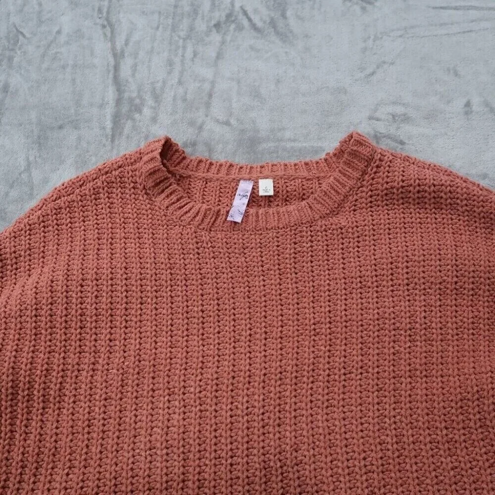 Alya Sweater Womens L Orange Chunky Knit Cropped Crewneck Long Sleeve Pullover - Picture 3 of 15